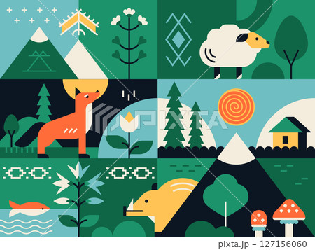 Flora and fauna - flat design style illustration Flora and fauna - flat design style illustration 127156060