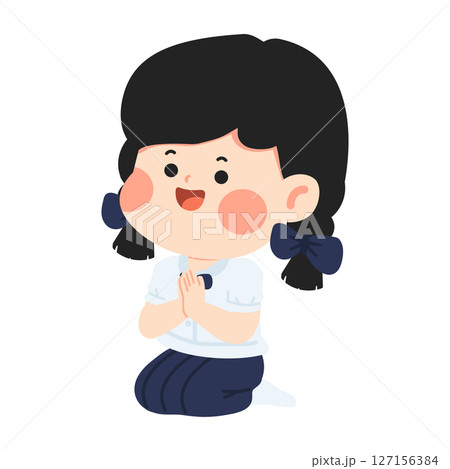Illustration of Girl in Thai School Uniform Greeting Illustration of Girl in Thai School Uniform Greeting 127156384