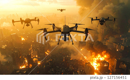軍用ドローンと現代戦のイメージ,Generative AI,AI画像 127156451