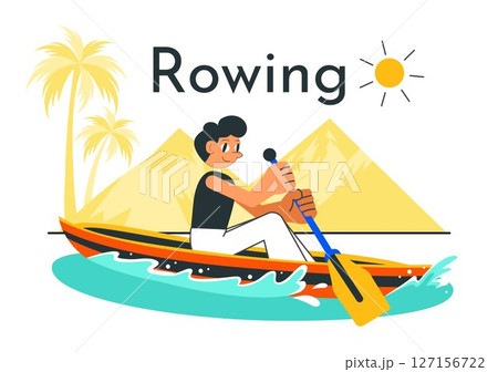 People Enjoying Rowing Vector Illustration Featuring Canoes and Sailing on a River or Lake as Part of Active Water Sports in a Flat Style Background People Enjoying Rowing Vector Illustration Featuring Canoes and Sailing on a River or Lake as Part of Active Water Sports in a Flat Style Background 127156722