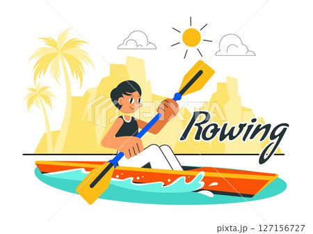 People Enjoying Rowing Vector Illustration Featuring Canoes and Sailing on a River or Lake as Part of Active Water Sports in a Flat Style Background People Enjoying Rowing Vector Illustration Featuring Canoes and Sailing on a River or Lake as Part of Active Water Sports in a Flat Style Background 127156727