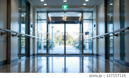 手すり付きの医療施設のエントランス 127157116