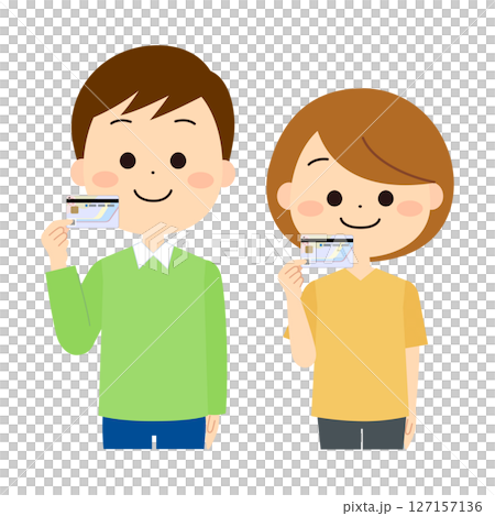 マイナンバーカードを手に持つ男性と女性 127157136
