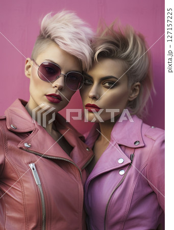 Female lesbians in love. LGBT, gay, homosexual concept. Generative Ai 127157225
