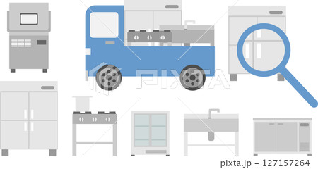 色々な業務用の厨房機器と買取をイメージしたイラスト素材セット 127157264