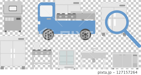 色々な業務用の厨房機器と買取をイメージしたイラスト素材セット 127157264