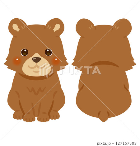お座りしたクマの前後イラストセット 127157305
