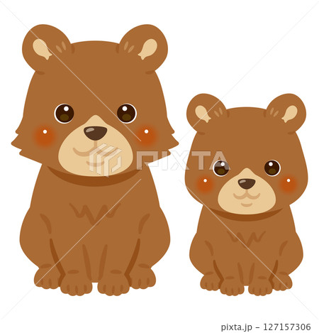 お座りしたクマの親子イラスト 127157306