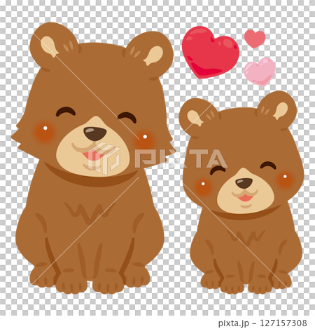 Illustration of a smiling bear parent and child sitting 127157308