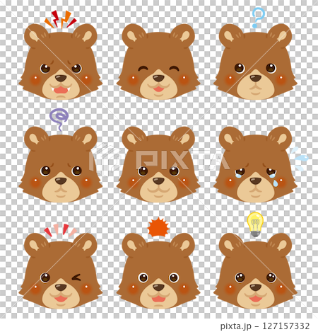 クマのイラストセット 顔表情のみのイラスト素材 [127157332] - PIXTA