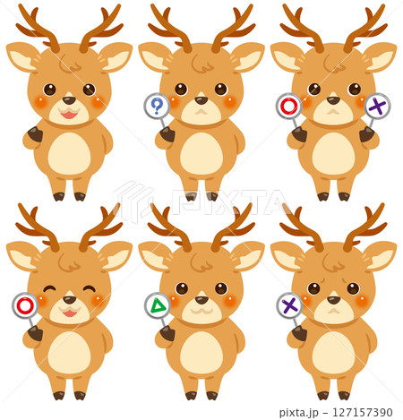 ○×△の札を持ったシカのキャラクターイラストセット 127157390