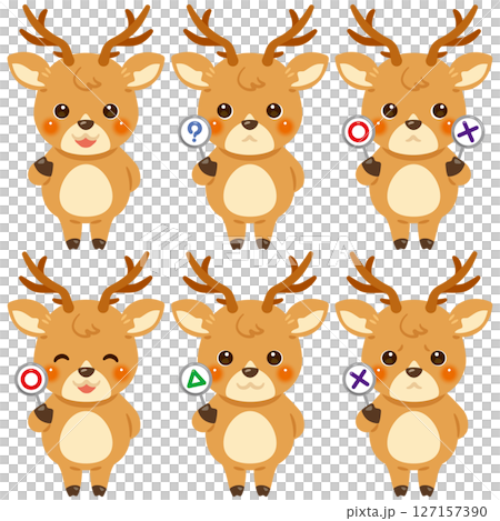 ○×△の札を持ったシカのキャラクターイラストセット 127157390