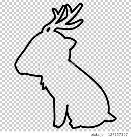 お座りした横向きのシカの線画 127157397