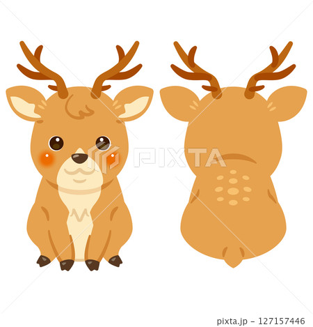 お座りしたシカの前後イラストセット お座りしたシカの前後イラストセット 127157446