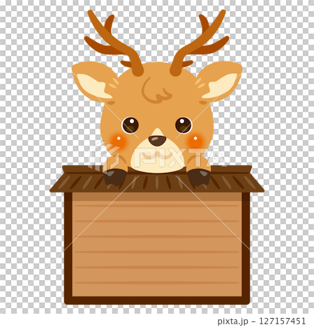 木製看板に乗ったシカのキャラクターイラスト 木製看板に乗ったシカのキャラクターイラスト 127157451