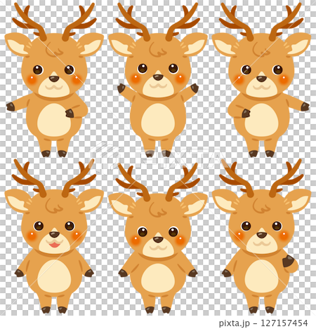 指さしをするシカのキャラクターイラストセット 指さしをするシカのキャラクターイラストセット 127157454
