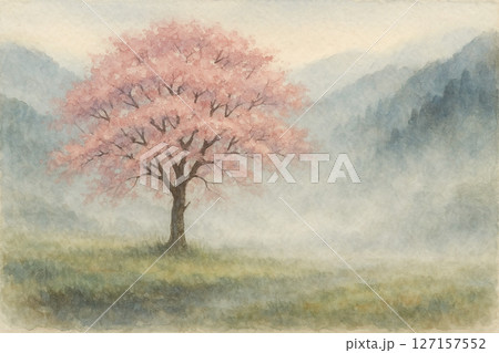 霧と桜の朝 127157552