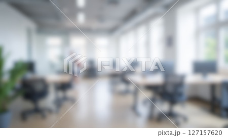Blurry workspace background with desks, chairs, windows, plants, modern style, bright light, spacious layout, comfortable setting, ideal for office visual Blurry workspace background with desks, chairs, windows, plants, modern style, bright light, spacious layout, comfortable setting, ideal for office visual 127157620