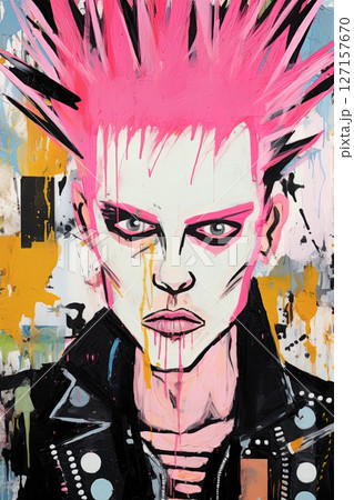 Punker portrait. Artistic poster design. Graffiti art style. Generative Ai 127157670
