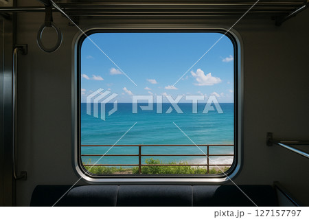 電車と青い空と青い海 127157797
