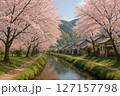 桜満開の静かな村 127157798