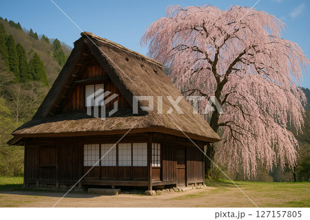 古民家と枝垂れ桜 127157805