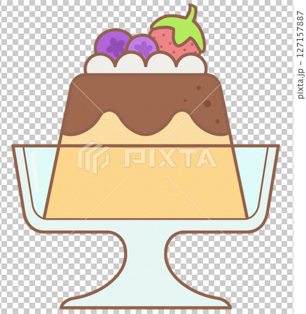 Cute Sweet Caramel Custard Flan with Berry Fruit Topping 127157887