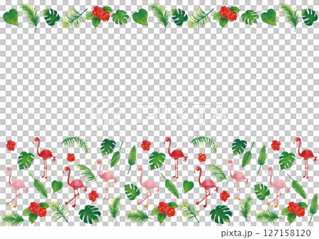 水彩熱帶植物裝飾和火烈鳥套裝框架3 127158120