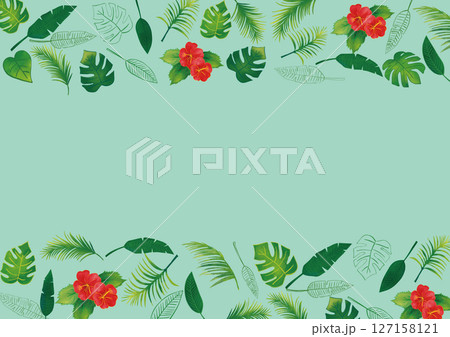 水彩風　トロピカル熱帯植物のセット飾りフレーム7 127158121