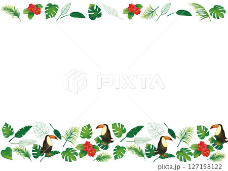 水彩風 オオハシとトロピカル熱帯植物のセット飾りフレーム1 水彩風 オオハシとトロピカル熱帯植物のセット飾りフレーム1 127158122