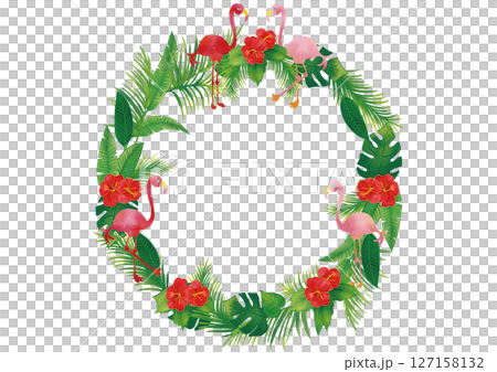 Watercolor flamingo and tropical plant decoration set wreath frame 2 127158132