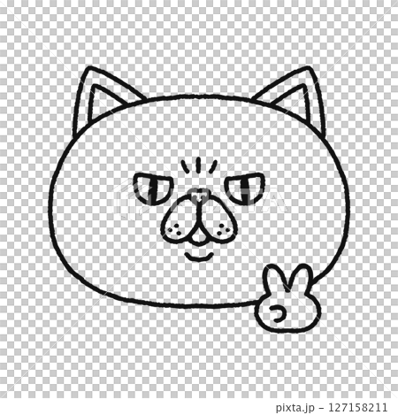 ピースをする猫　線画 127158211
