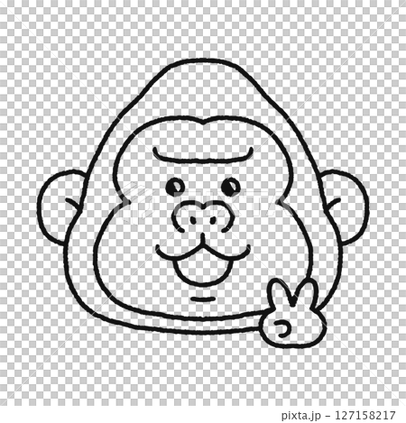 ピースをするゴリラ 線画 ピースをするゴリラ 線画 127158217
