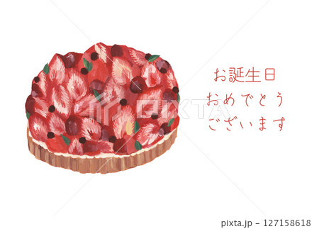 水彩絵の具で描いたイチゴタルトのイラストレーションの誕生日カード 127158618