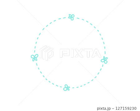 ハサミとゆるい点線・キリトリ線の可愛い円形フレーム 127159230