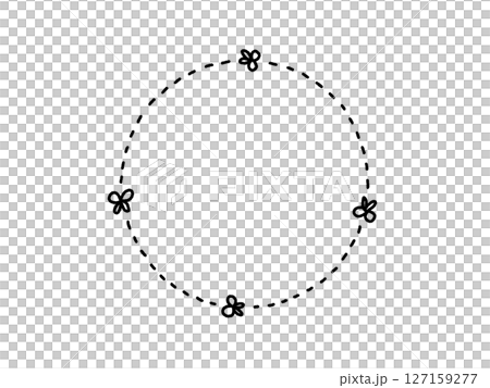A cute circular frame with scissors and loose dotted and cut lines 127159277