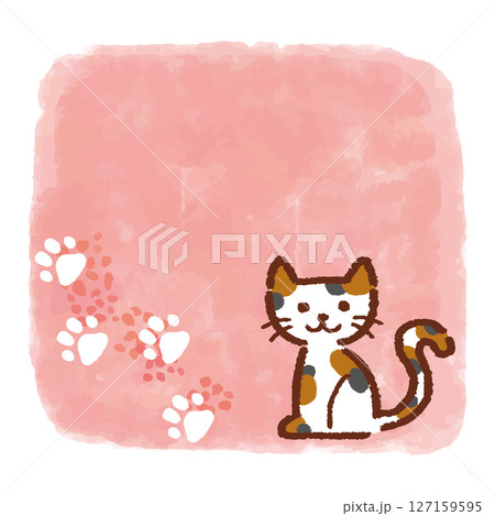 猫と手描き風のフレーム素材、手描き風、ベクター、イラスト 127159595
