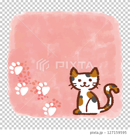 猫と手描き風のフレーム素材、手描き風、ベクター、イラスト 127159595