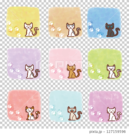 Cat and hand-drawn style frame material set, hand-drawn style, vector, illustration 127159596