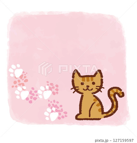 猫と手描き風のフレーム素材、手描き風、ベクター、イラスト 127159597