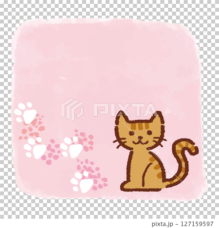 猫と手描き風のフレーム素材、手描き風、ベクター、イラスト 127159597