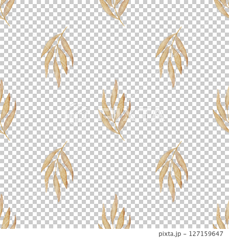 Pattern dry beige leaves, branch, foliage. Watercolor illustration hand drawn in boho style. Seamless simple print on isolated background for design textiles, fabrics, packaging, clothes, postcard Pattern dry beige leaves, branch, foliage. Watercolor illustration hand drawn in boho style. Seamless simple print on isolated background for design textiles, fabrics, packaging, clothes, postcard 127159647