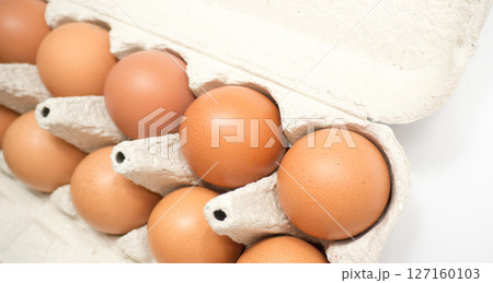 Chicken Eggs in a paper tray. Chicken Eggs in a paper tray. 127160103