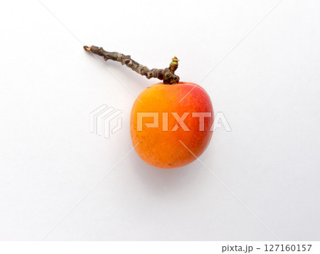 Peach on a branch on a white background. 127160157