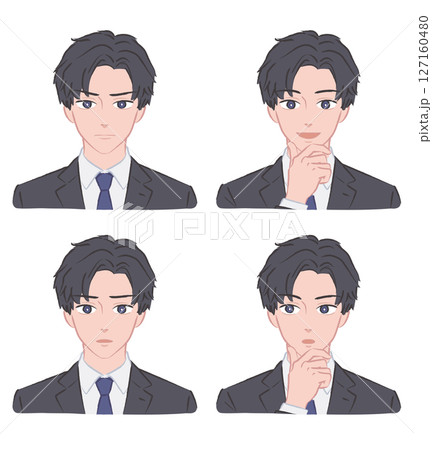 スーツを着た男性のいろいろな表情のイラスト2 スーツを着た男性のいろいろな表情のイラスト2 127160480