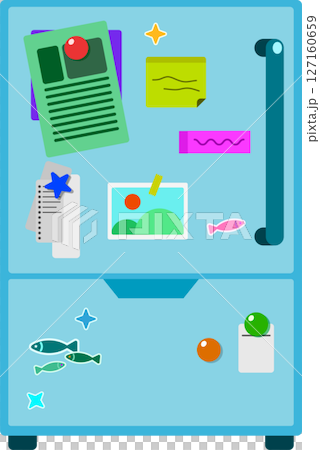 磁石やメモが貼られた家庭用冷蔵庫のイラスト 127160659