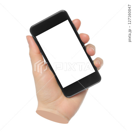 Hand holding smart phone isolated on transparent background. Contemporary art 127160847