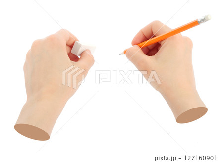 Hands with pencil isolated on transparent background. Contemporary art Hands with pencil isolated on transparent background. Contemporary art 127160901