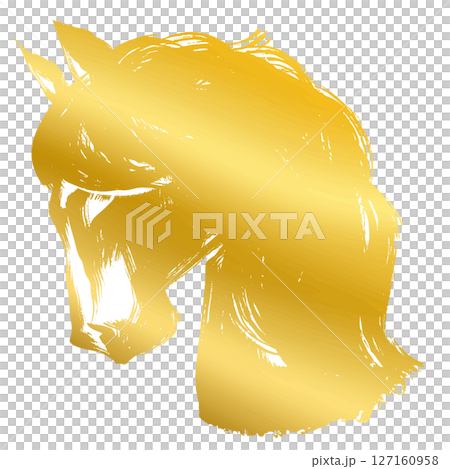 Year of the Horse, New Year's material, brush-touched horse silhouette illustration_gold 127160958