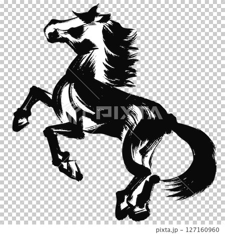 Year of the Horse, New Year's material, ink and brush-touched horse silhouette illustration Year of the Horse, New Year's material, ink and brush-touched horse silhouette illustration 127160960